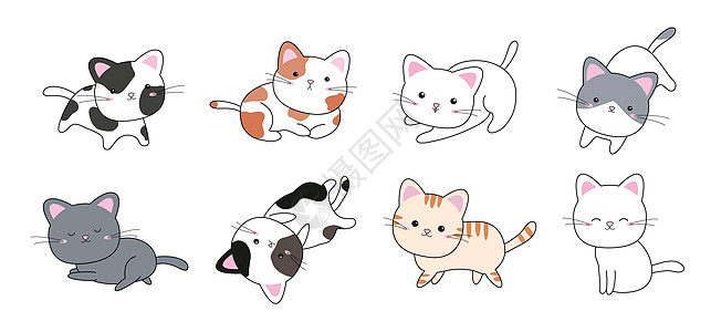 白色背景矢矢量插图的猫设计小猫乐趣剪贴涂鸦卡片灰色收藏棕色猫咪宠物图片