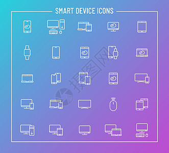 智能设备在颜色渐变背景上勾勒出矢量图标 用于网页设计和用户界面设计 移动应用程序和印刷产品的智能设备图标集图片