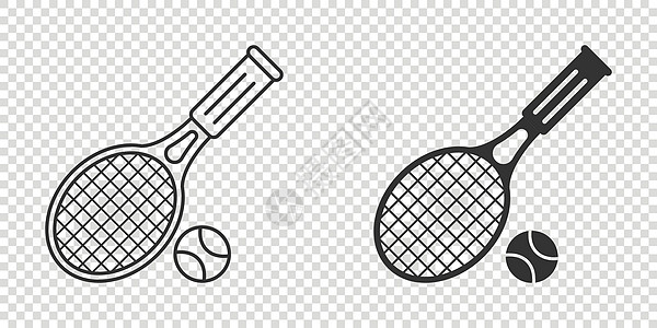 平面风格的网球拍击图标 在孤立的背景中以游戏为赌注矢量插图 体育活动代表商业概念比赛反手绳索训练白色娱乐运动员爱好俱乐部球拍图片