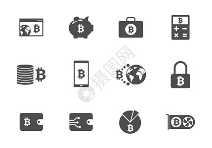 比特币灰色剪影矢量图标隔离在白色 为 web 移动应用程序 ui 设计和打印设置的比特币图标库存宝藏货币电脑钱包硬币银行业插图财图片