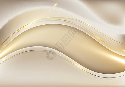 3D 现代奢侈品模板设计金 浅棕色波形和金底金色闪亮线灯光图片