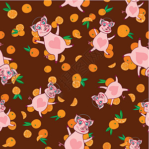 圣诞猪亮橙色模式中的矢量快乐猪设计图片