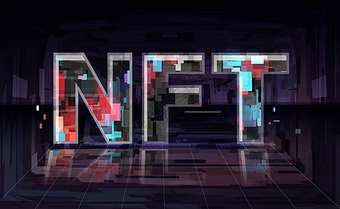 概念横幅NFT非可翻换的标志 暗底有亮光 矢量插图艺术品展示数据营销贸易中心网站玩家交换密码图片