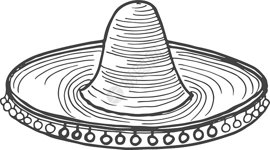 苏布雷罗草图 雕刻了传统的墨西哥帽子图标图片