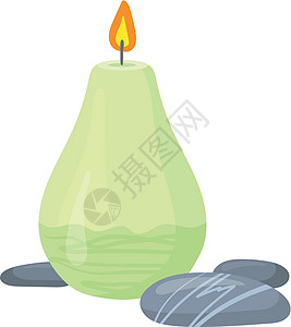 绿色蜡烛 有海石块 光亮燃烧的树枝 现代风格的各种矢量插图图片