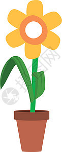 鲜花在陶瓷图标中 黄色盛开植物 卡通自然图片