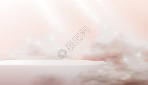 粉红色背景摘要讲台 现实的场景 在云彩中以面团颜色展示空着的化妆品图片