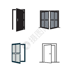 门窗口图标黑色插图建造办公室入口建筑学方法房子框架概念图片