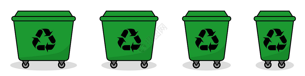 回收站可以图标 一组不同大小的绿色垃圾桶 矢量插图图片
