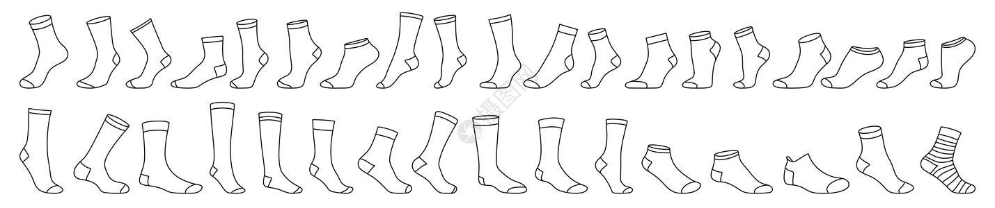 袜子图标 一套黑色线性袜子 矢量插图条纹纺织品鞋类运动季节配件标识衣服针织品织物图片