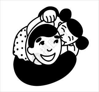 爸爸和宝宝在玩 父亲将淘气的女儿抱在怀里 紧紧地抱在怀里 父亲与孩子的有趣交流 黑白插图 在孤立的背景上 用于在父亲节的绘图仪上图片