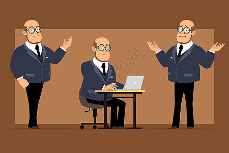 卡通平板教授男性性格矢量银行照片办公室领带工作眼镜手势微笑动画片老师图片