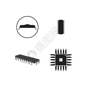 芯片图标电子母板电脑科学木板技术插图工程电气白色图片