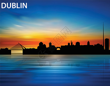日落时都柏林市的轮廓图片