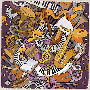卡通矢量涂鸦古典音乐插图歌剧作曲家喇叭乐器音乐会高音长笛节日设计背景图片