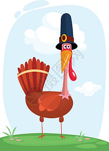 卡通插图 快乐可爱感恩火鸡的漫画 矢量插图被孤立 感恩节的设计打印庆典树桩假期草地中风帽子食物木头吉祥物图片