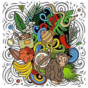 苏里南的手画了漫画图解猴子地理海鲜卡通片自然保护区海报水果插图食物青蛙图片