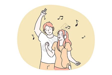 音乐有趣唱歌跳舞娱乐概念乐趣卡通片幸福女性公司音乐会快乐派对青少年朋友图片