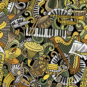 古典音乐无缝模式的经典音乐Name手绘矢量涂鸦乐器喇叭钢琴卡通片交响乐乐队元素图片