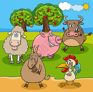 草原上的卡通农场动物群图片
