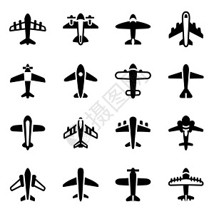 矢量航空飞机图标集客机乘客喷射黑色插图收藏运输螺旋桨旅行商业图片