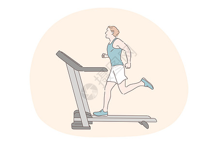 运动慢跑锻炼概念跑步机跑步闲暇力量健身房短跑赛跑者卡通片男生锦标赛图片