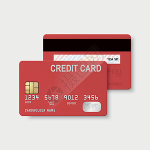 矢量 3d 逼真的红色信用卡隔离 用于样机 品牌的塑料信用卡或借记卡设计模板 信用卡付款概念 正面背面视图图片