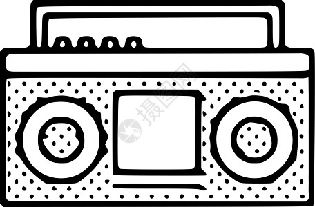 白色背景上孤立的记录播放器图标技术玩家涂鸦电子产品音箱收音机歌曲黑色立体声插图图片