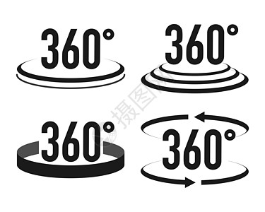 带有箭头的符号表示旋转或全景到360度 矢量说明相机旅游视频按钮照片眼镜头盔技术模拟标识图片