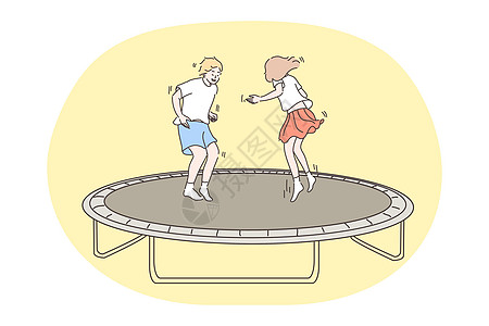 儿童跳跃 节假日 童年概念运动女孩游戏活动操场友谊孩子卡通片插图蹦床图片