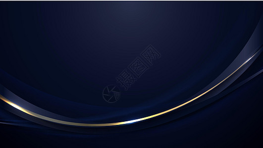 横幅 web 模板抽象蓝色和金色曲线重叠层设计深蓝色背景图片
