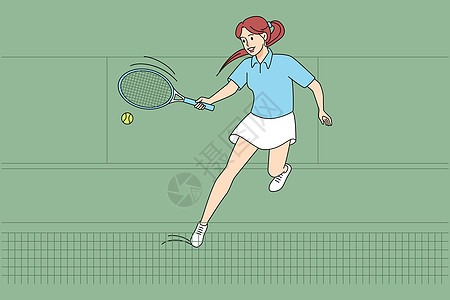 在法庭上打网球的开心女人图片