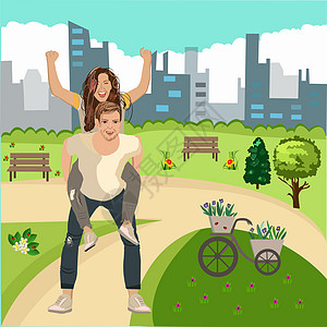人们在公园里休息 矢量插图 快乐的步行和休息 在绿色城市公园图片