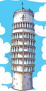 皮萨塔风景与漫画效果 从意大利历史地标游客旅行旅游教会天空广场世界正方形图片