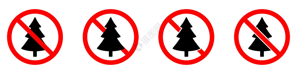 停止或禁止带有圣诞树图标的红圆标志 圣诞树被禁止危险惊喜插图圆圈警告新年圆形注意力白色禁令图片