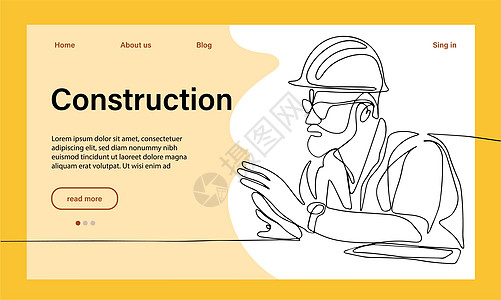 建筑工程的矢量着陆页职业团队技术房子头盔合伙工作台构造商业工匠图片