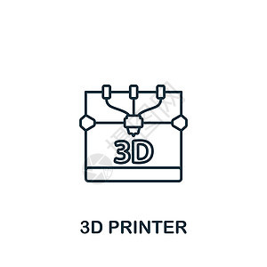 3D 打印机图标 单色简单人工智能图标 用于模板 网络设计和信息图的功能机器制造业原型插图产品添加剂艺术材料技术标识图片