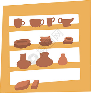 陶瓷锅陶瓷车间班的书架上的锅罐设计图片