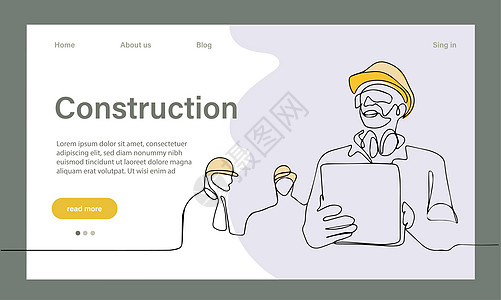 建筑工程的矢量着陆页实线职场页面工程师头盔劳动团队工匠网络员工图片