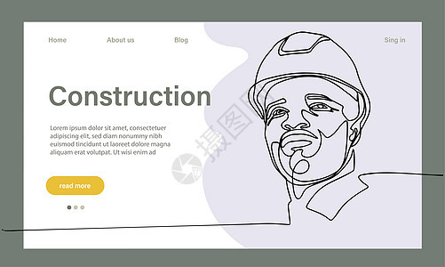 建筑工程的矢量着陆页职业专家工程师安全构造制造业团队讨论建筑头盔背景图片