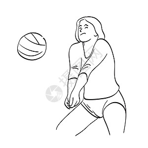 女性专业排球员插图 在白背景上被孤立的用手绘制的矢量图片