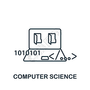 计算机科学图标 用于模板 网页设计和信息图形的单色简单线条数据科学图标机器中风处理器标识网络工程技术芯片算法电子图片