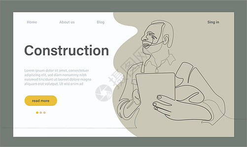 建筑工程的矢量着陆页构造实线商业员工专家投资者工匠职业工程师工程图片