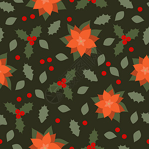 一品红圣诞冬天Pininsettia和无缝背景设计图片