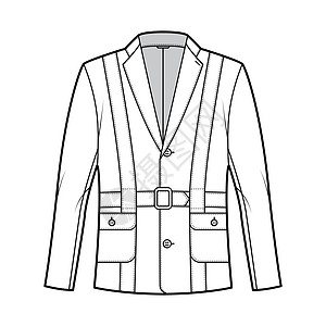诺福克夹克技术时装插图 带子 大尺寸 长袖 戴有标记的项圈 打开按钮运动外套服饰衣领织物袖子男人大衣棉布绘画图片