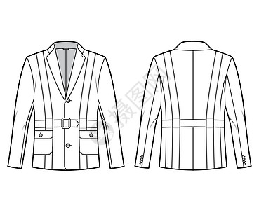 诺福克夹克技术时装插图 带子 大尺寸 长袖 戴有标记的项圈 打开按钮航班衬衫艺术小样草图运动装棉布织物袖子运动图片
