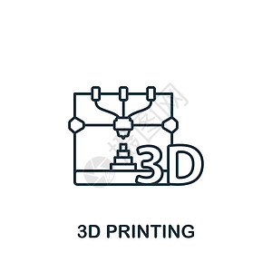 3D 打印图标 单色简单线条未来技术用于模板 网络设计和信息图的图标屏幕材料电脑添加剂产品打印机机器工程商业艺术图片