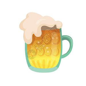在白色背景上隔离的清新啤酒  矢量气泡啤酒厂饮料卡通片金子酒吧杯子插图啤酒杯液体图片