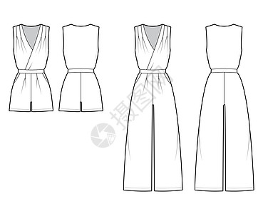 一套连身衣连身衣技术时尚插图 带全迷你长度 正常腰部 口袋图片