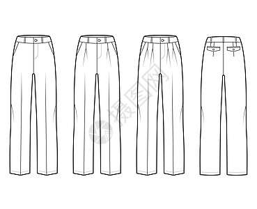 一套因地制宜的长裤技术时装图解 腰部低 全长 单双格 带环图片